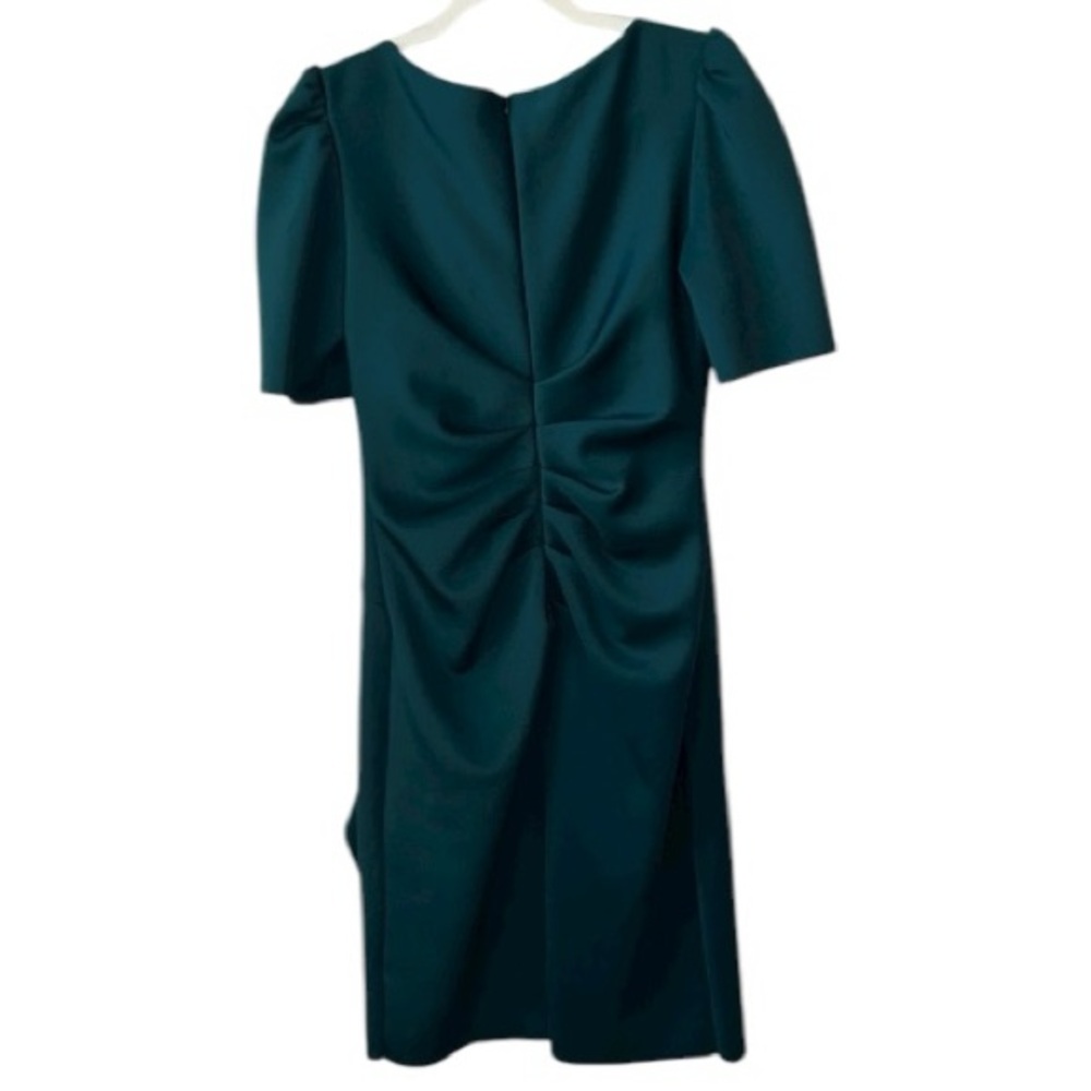 Xscape Ruched Hunter Green Puff Sleeve Short Sleeve Sheath Scuba Dress Size 12 - Picture 5 of 10